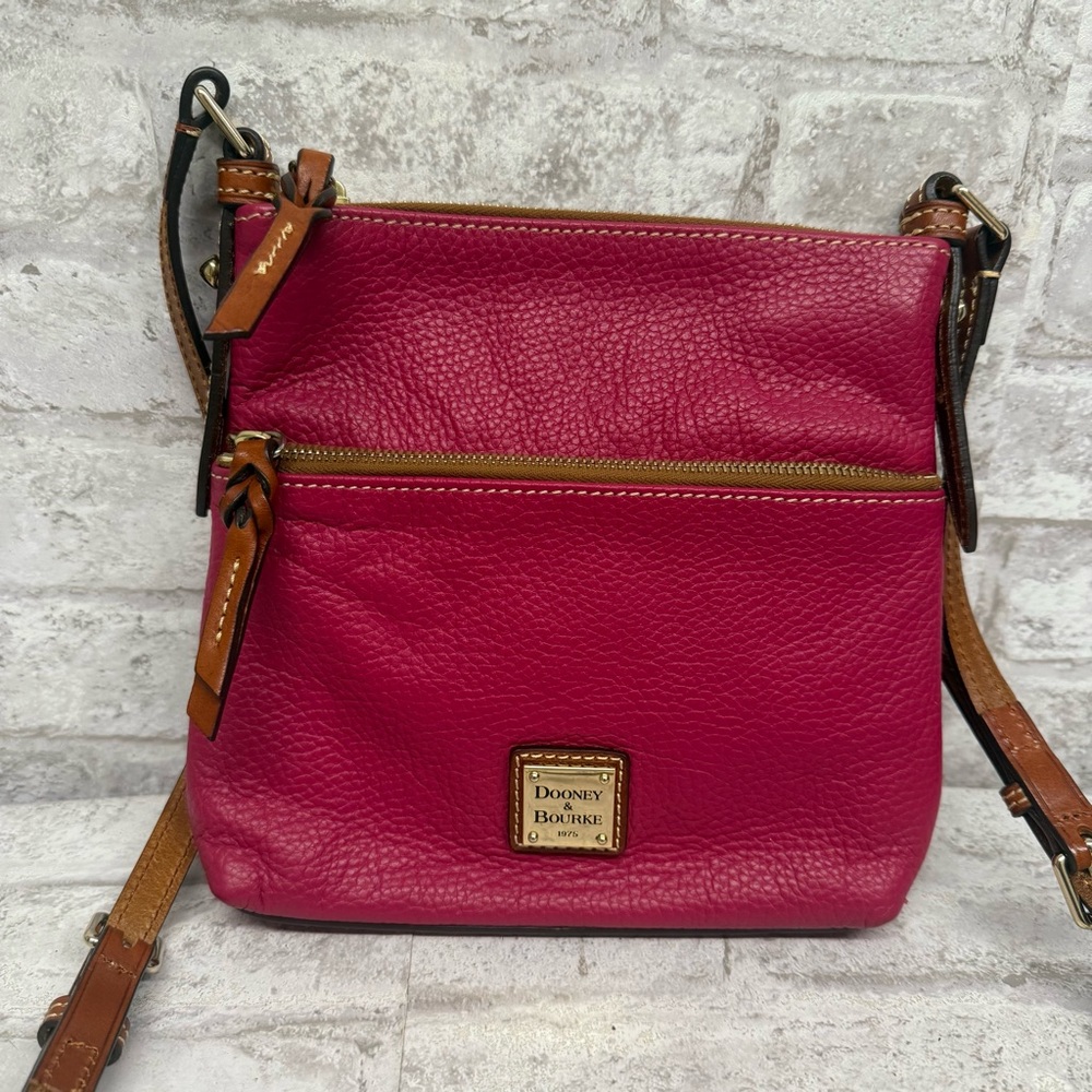Dooney & Bourke Pebbled Leather Crossbody - Fuchsia with Tan Trim